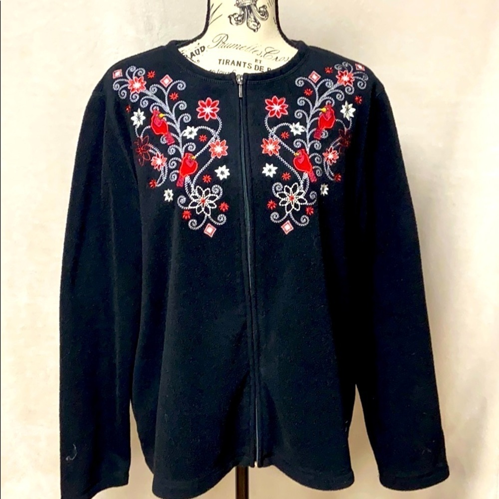 Croft & Barrow black embordered fleece zip up top